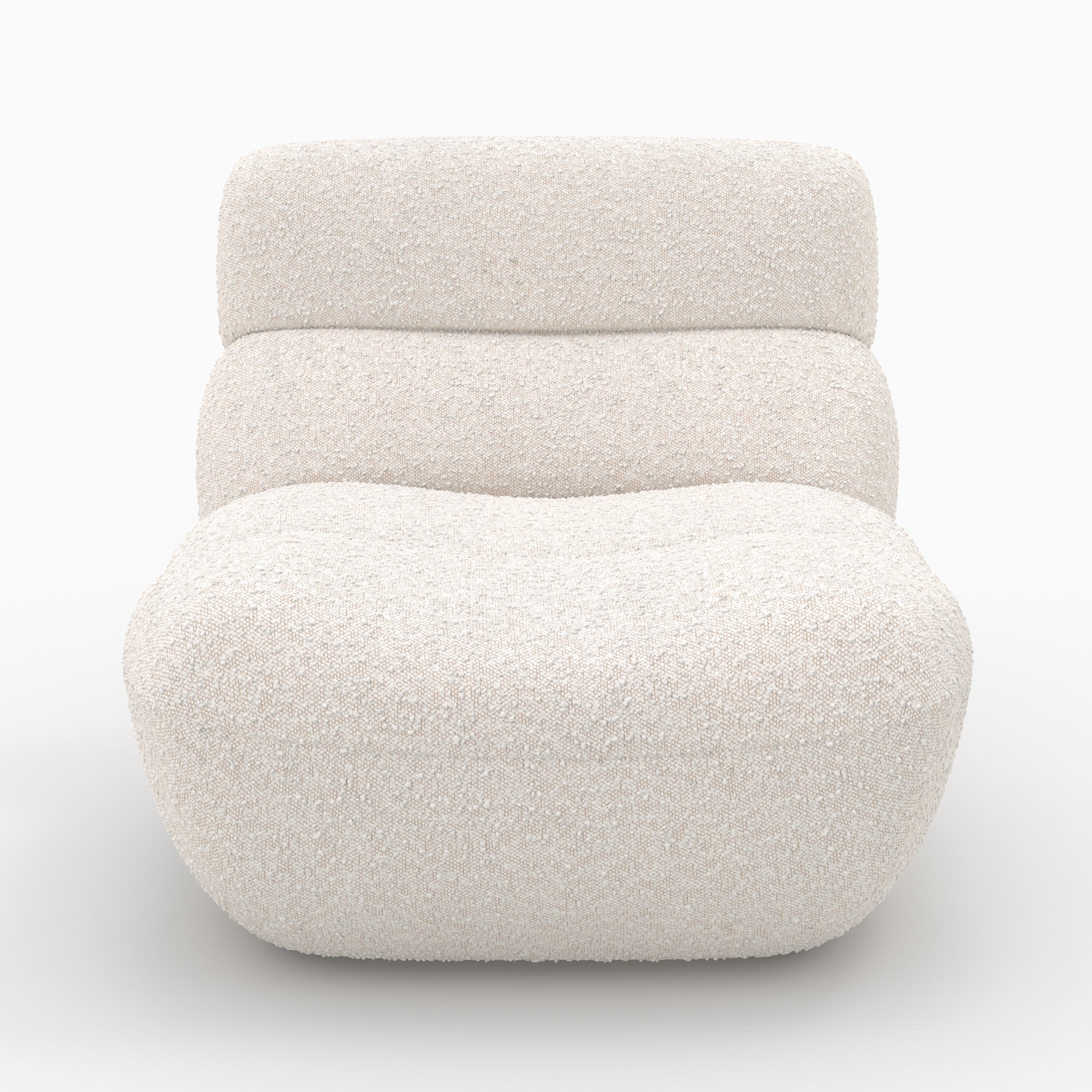 Teddy - Conjunto de Sillón y Puf de Tejido Bouclé Blanco