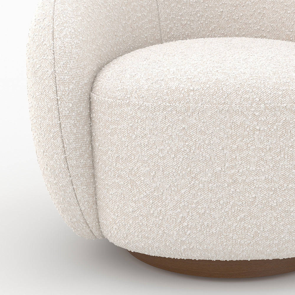 Naya - Swivel Armchair in White Bouclé Fabric