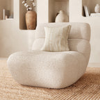 Teddy - Conjunto de Sillón y Puf de Tejido Bouclé Blanco