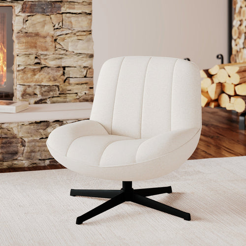 Elvis - Fauteuil Pivotant En Tissu Bouclé Blanc Cassé