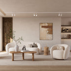Naya - Swivel Armchair in White Bouclé Fabric
