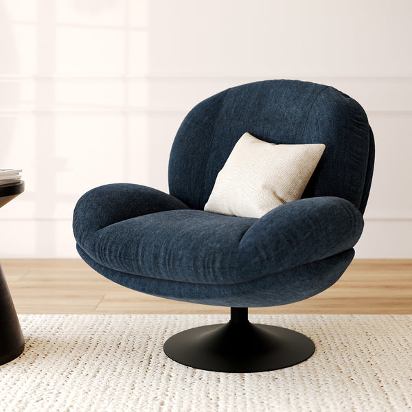 Ricci - Fauteuil Pivotant En Tissu Effet Velours Bleu Nuit