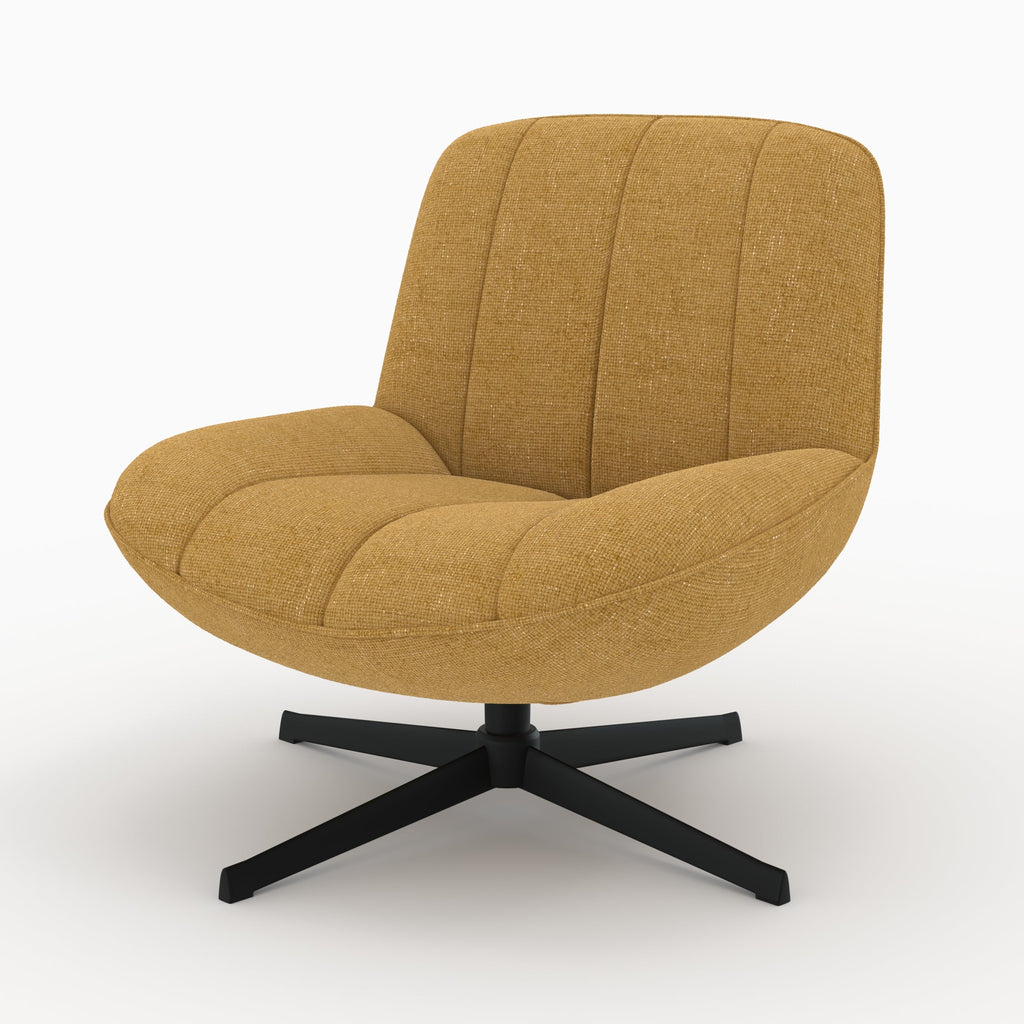 Elvis - Fauteuil Pivotant En Tissu Effet Velours Jaune Moutarde