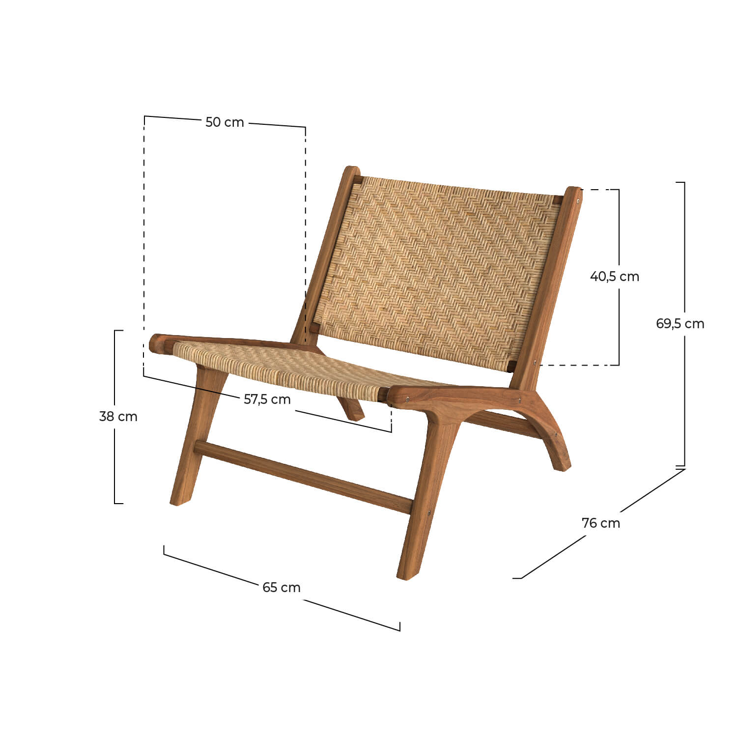 Kilka - Sillón De Madera De Teca Y Tejido De Ratán Chevron