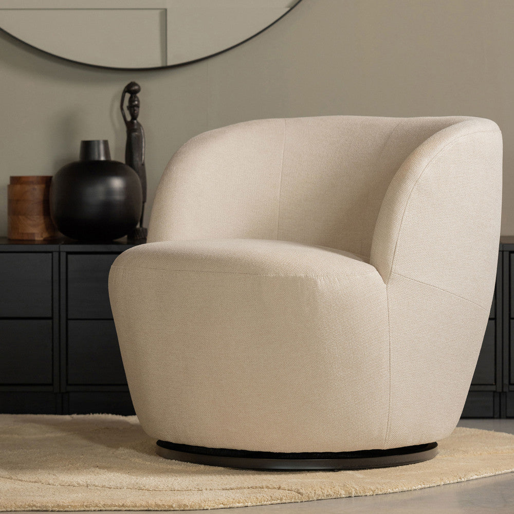 Serra - Designer Swivel Armchair - Fabric - Ecru