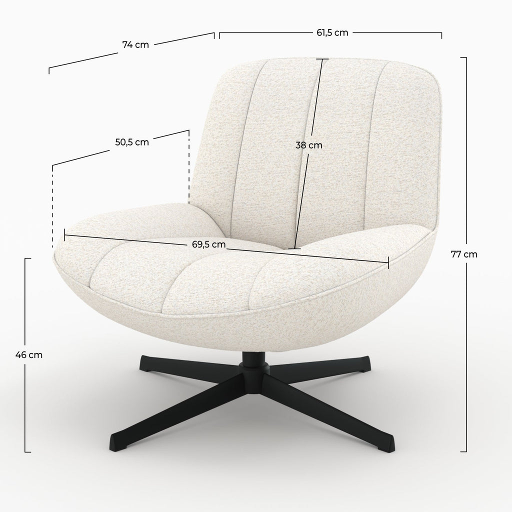 Elvis - Sillón giratorio de tela bouclé blanco roto