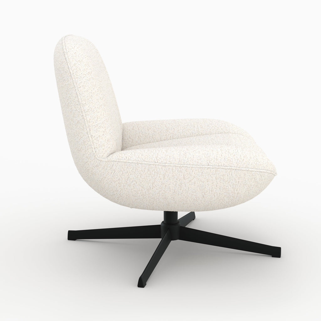 Elvis - Sillón giratorio de tela bouclé blanco roto