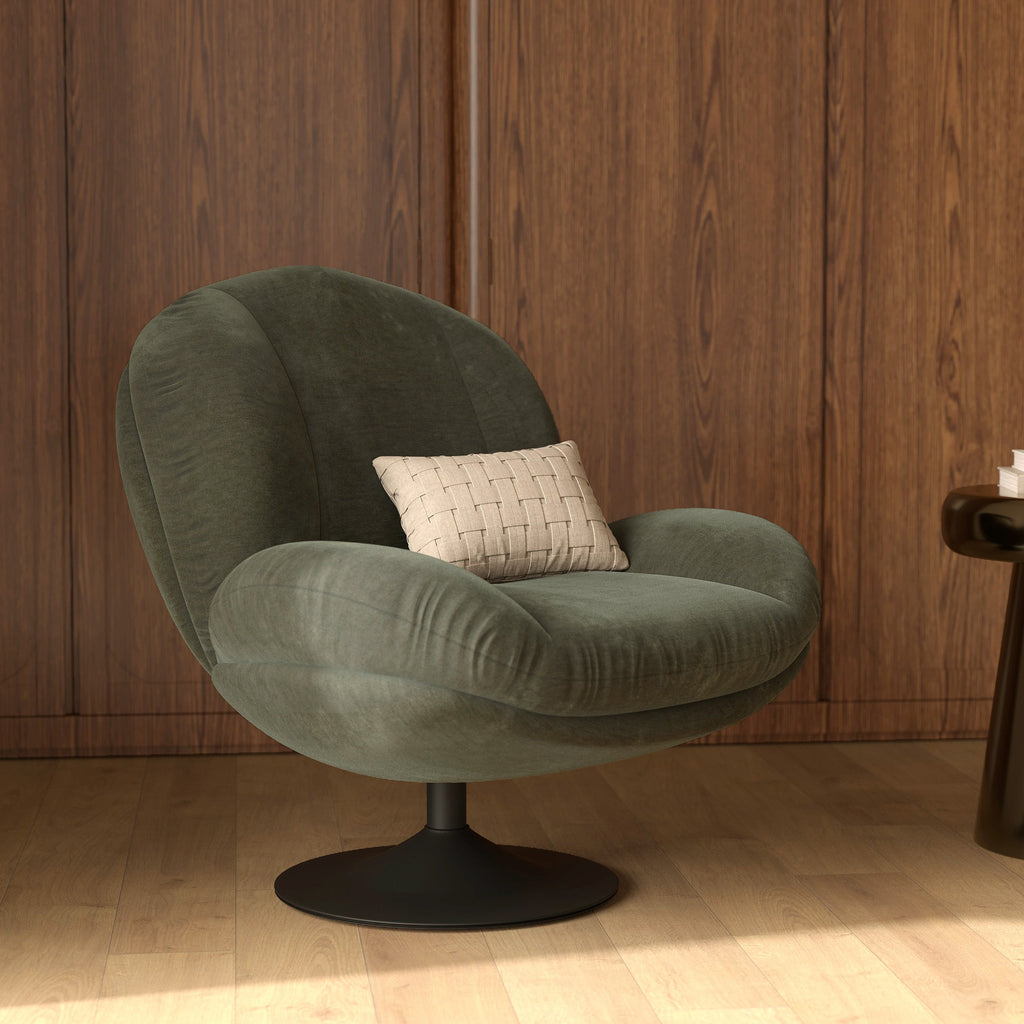 Ricci - Fauteuil Pivotant En Tissu Effet Velours Vert Kaki