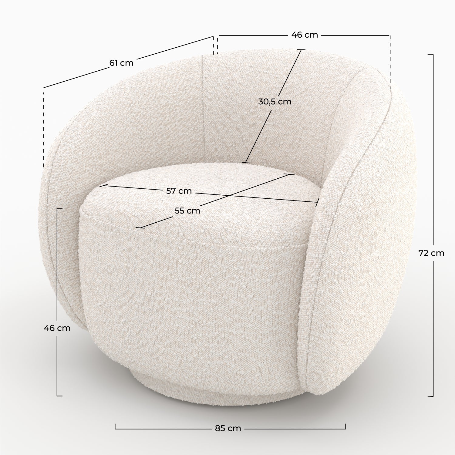 Naya - White Bouclé Fabric Armchair