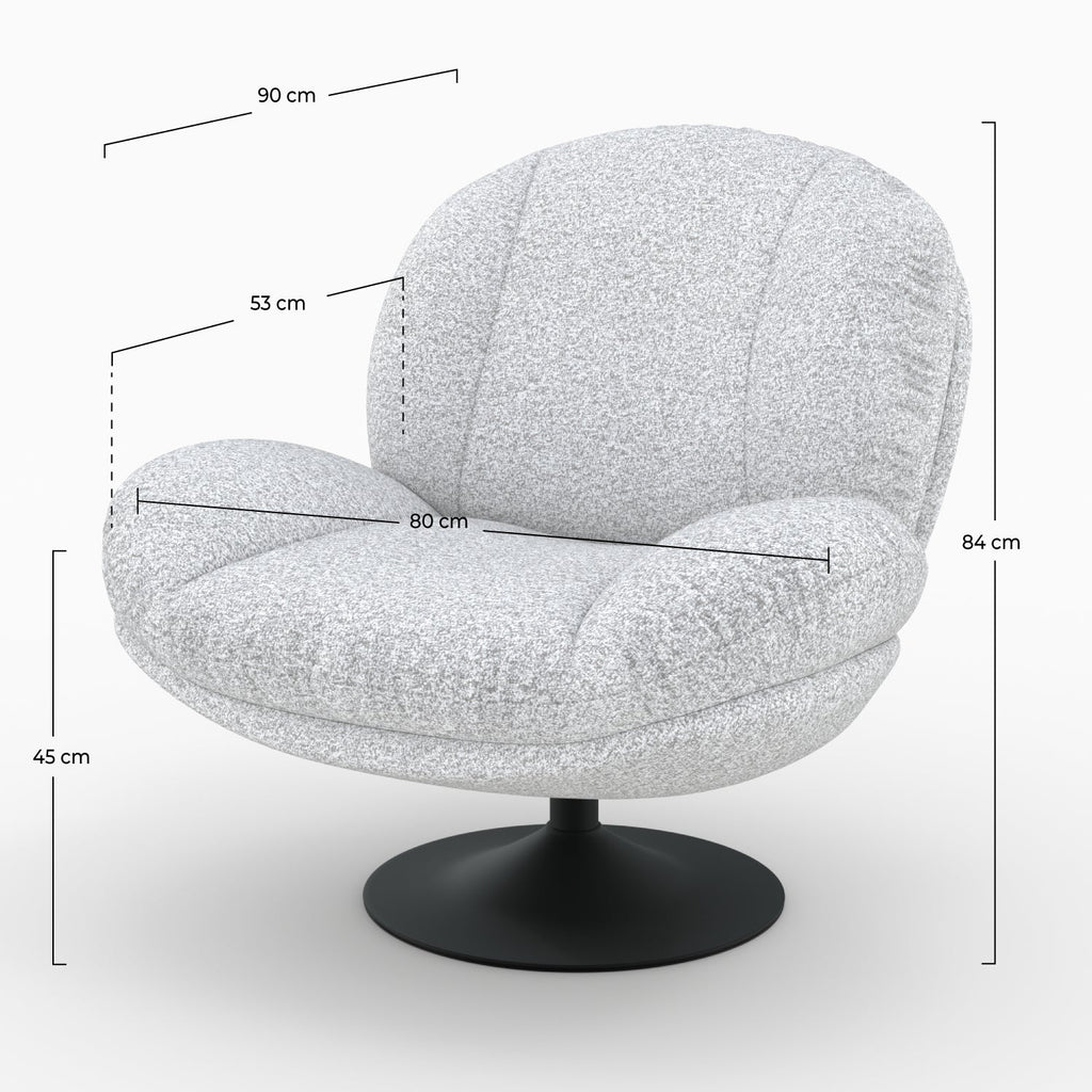 Ricci - Fauteuil Pivotant En Tissu Bouclé Gris Chiné
