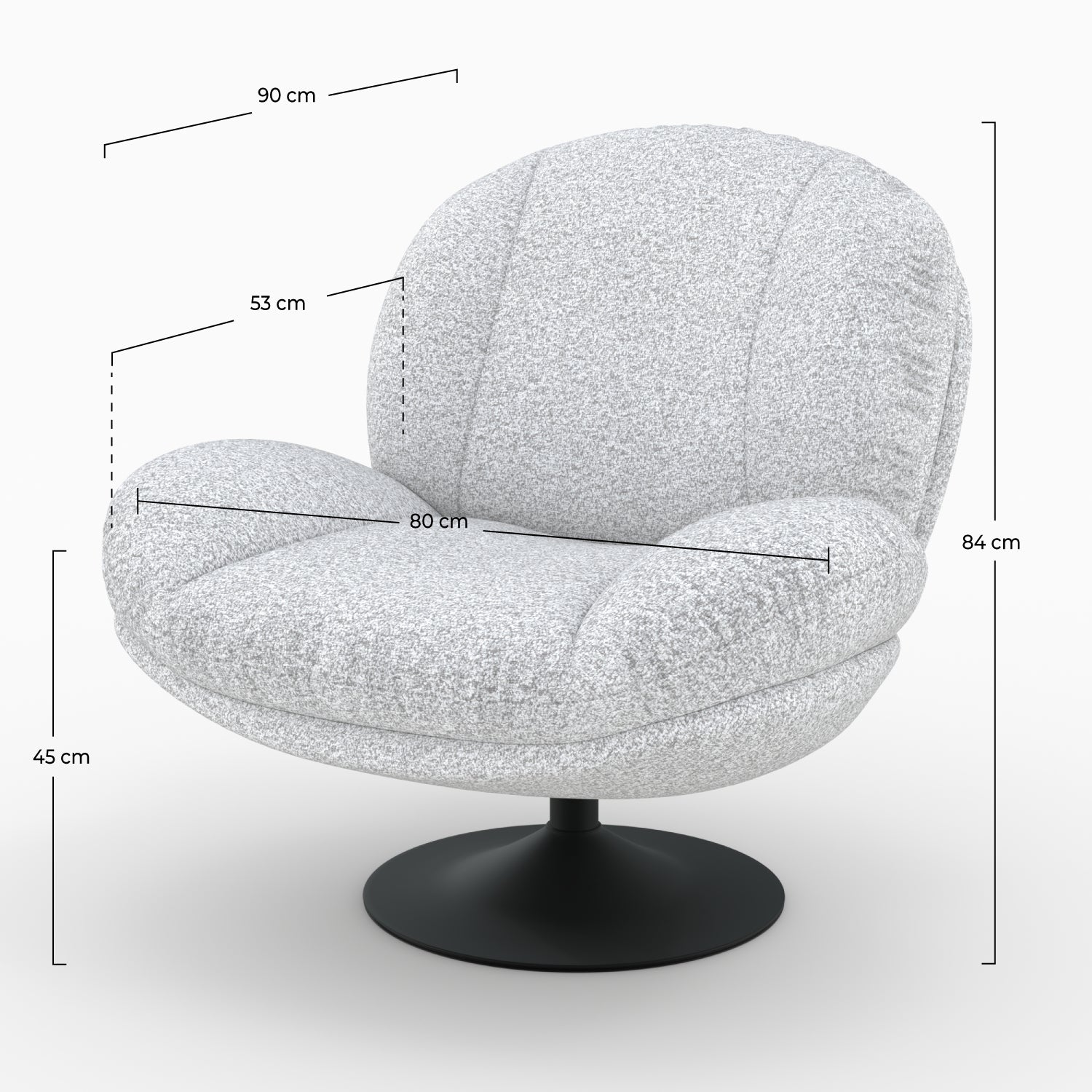 Ricci - Fauteuil Pivotant En Tissu Bouclé Gris Chiné