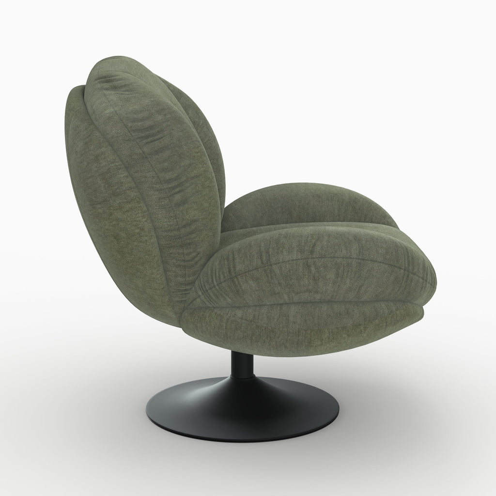 Ricci - Fauteuil Pivotant En Tissu Effet Velours Vert Kaki