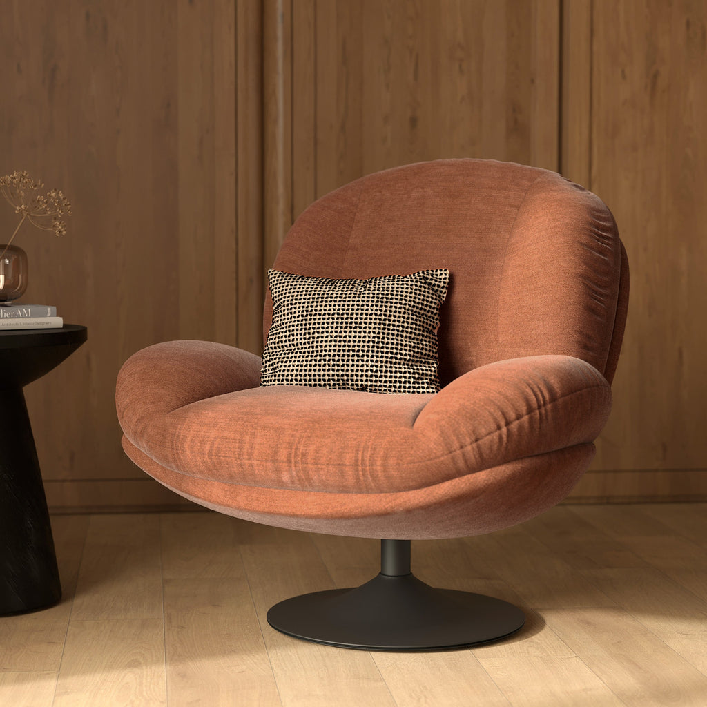 Ricci - Sillón giratorio de tela efecto terciopelo marrón