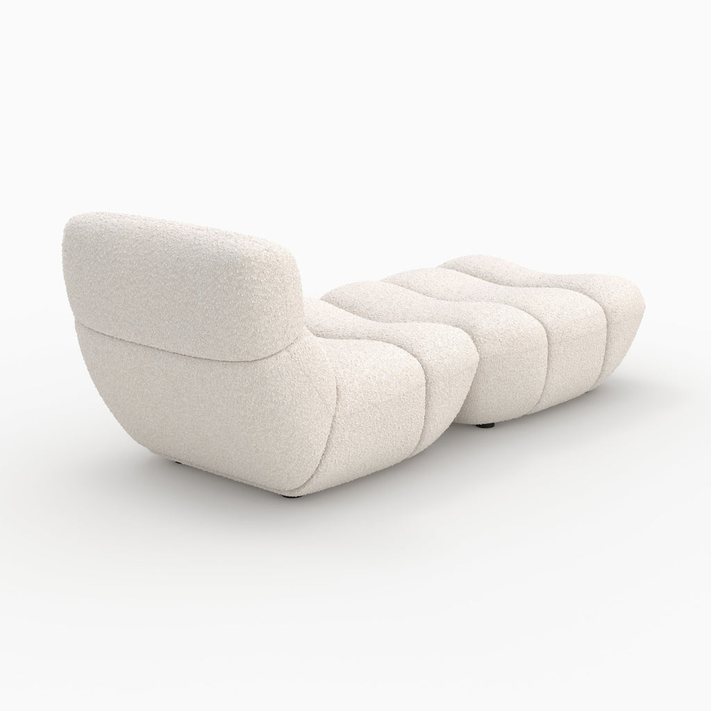 Teddy - Conjunto de Sillón y Puf de Tejido Bouclé Blanco