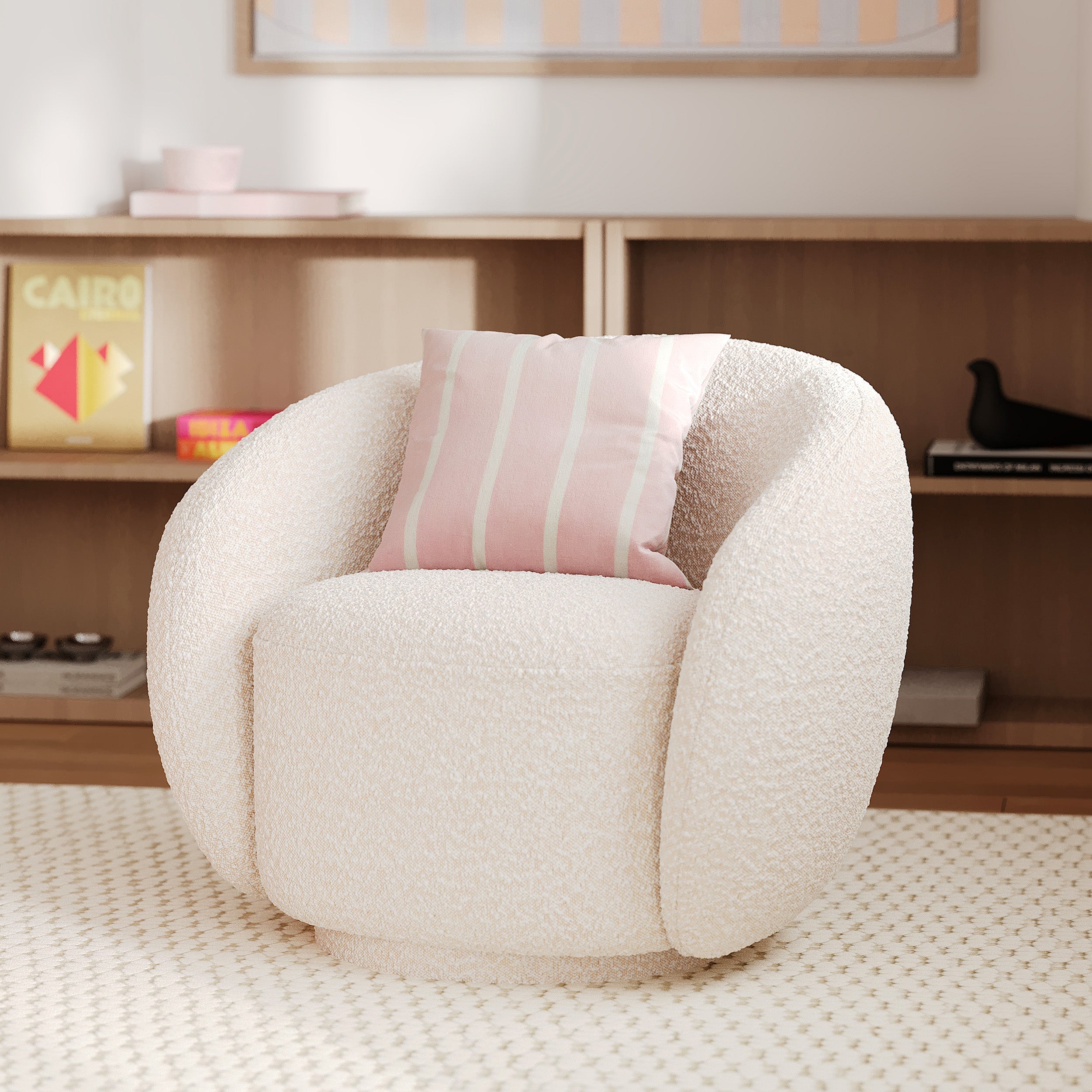 Naya - White Bouclé Fabric Armchair