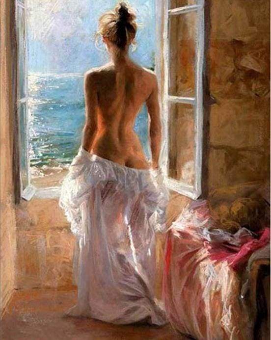 Pintura por números - Mujer desnuda y gran Sol