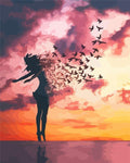 Paint By Numbers - Woman And Birds At Dawn