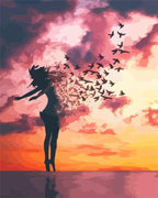 Paint By Numbers - Woman And Birds At Dawn