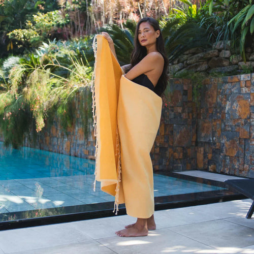 Terry Lined Fouta - Mustard Yellow
