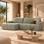 Feya - 4-Sitzer-Ecksofa links komprimiert - Chenille-Stoff - Grün