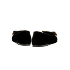 Fiocco Black Velvet Flat Moccasins featuring antique gold embroidered bow, showcasing luxurious craftsmanship and chic design.