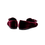 Back view of Fiocco Burgundy Flat Moccasins with velvet finish and embroidered bow, showcasing chic autumn style.