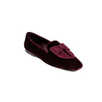 Fiocco Burgundy Flat Moccasin with metallic embroidered bow, made of velvet, a stylish addition for fall.