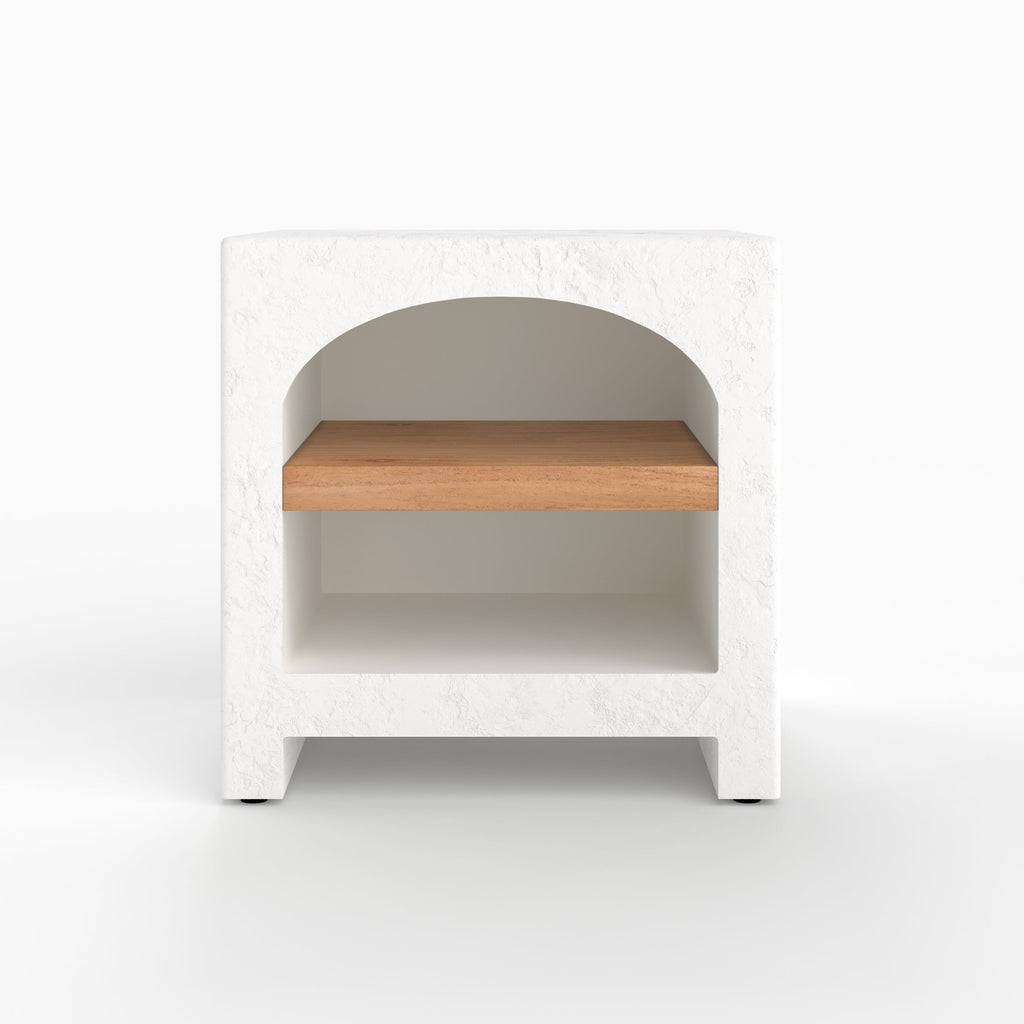 Fira - Bedside Table In Off-White Plaster And Acacia Wood