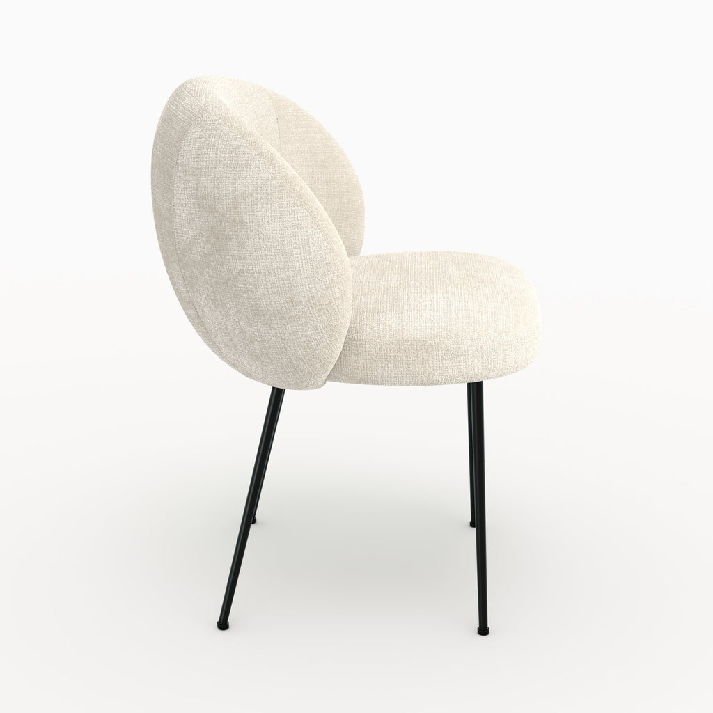 Bloomy - Chaise En Velours Chenillé Écru Et Métal Noir