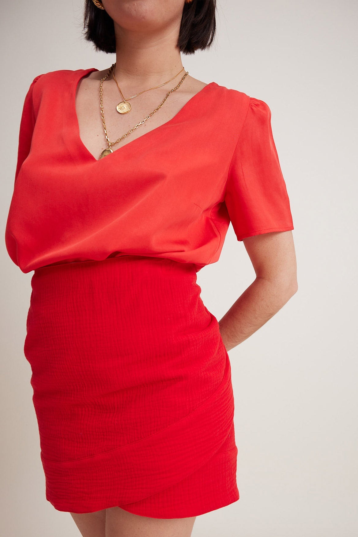 Falda Margaux de gasa de algodón roja