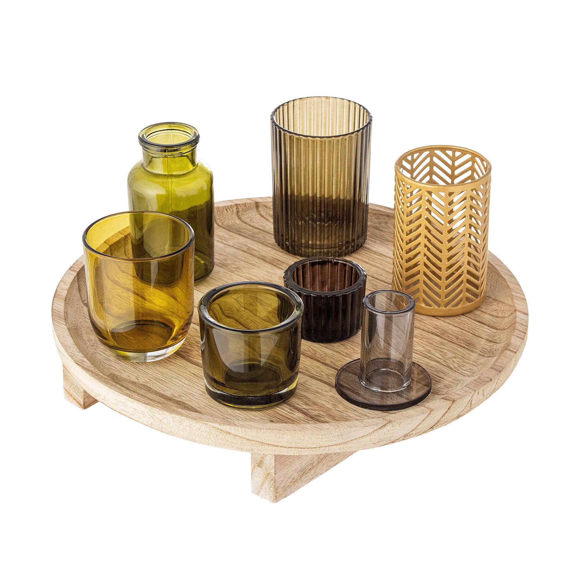 Sanga - Tray With Votive Holders - Natural - Glass