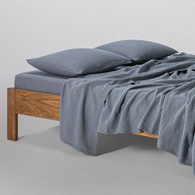 Drap Housse - En Gaze De Coton 185G/M² - Bleu Givre