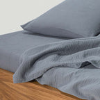 Drap Housse - En Gaze De Coton 185G/M² - Bleu Givre