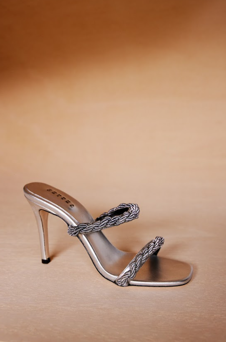 Roxana Silver High-Heel Two Straps Sandal