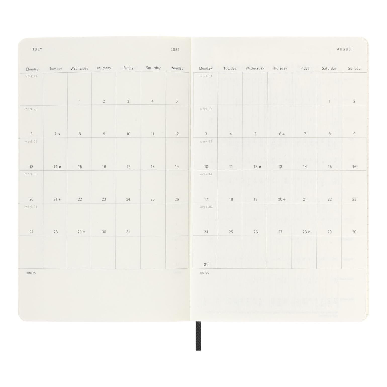 Agenda 18 Mois Classique Large 13X21 - Carnet Hebdomadaire - Noir