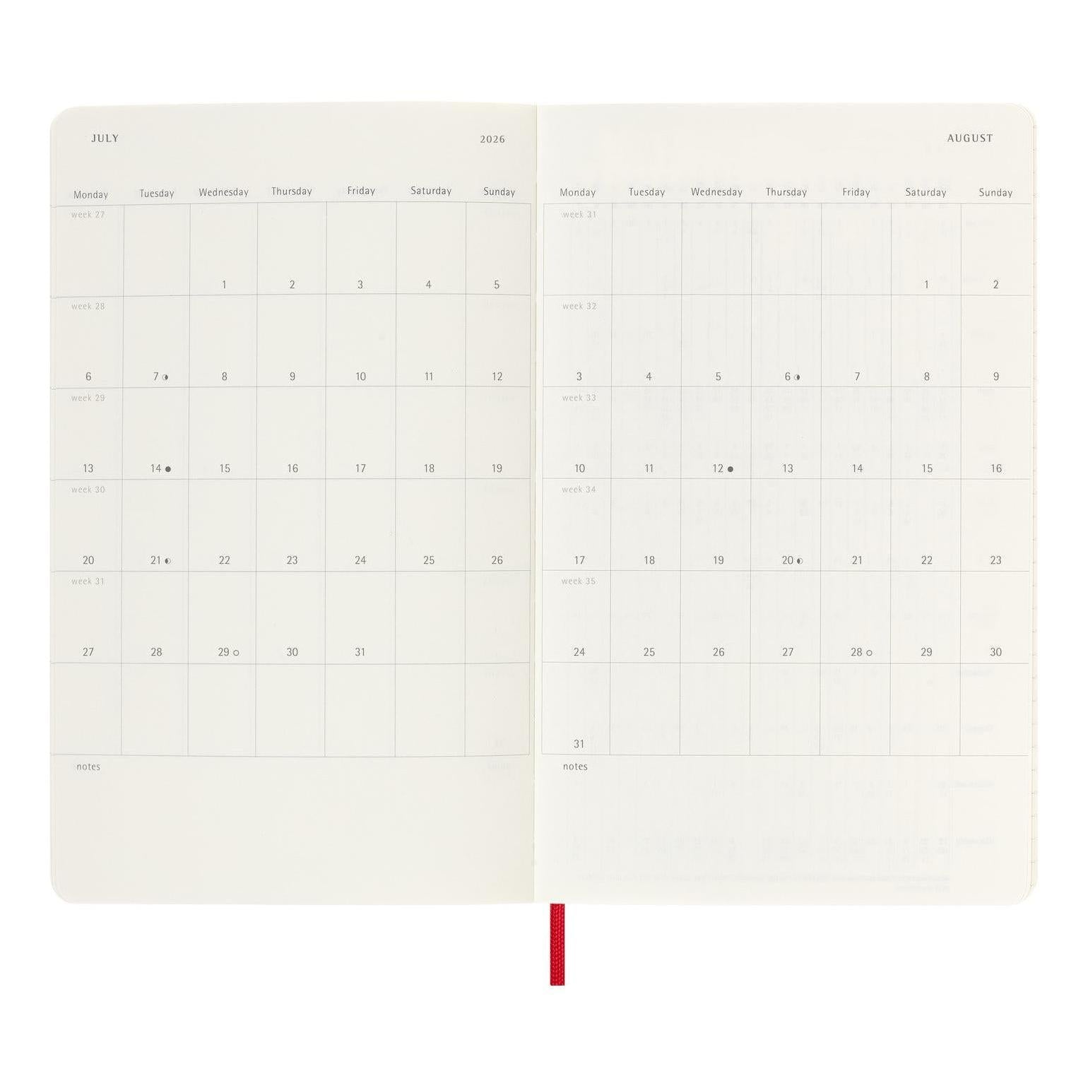 Agenda 18 Mois Classique Large 13X21 - Carnet Hebdomadaire - Rouge Écarlate