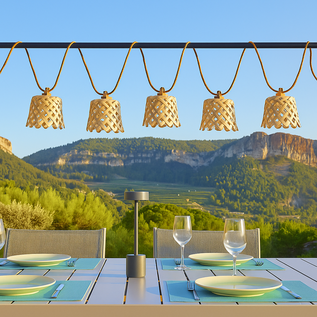 Noya - Guirlande Solaire Hybride - Bambou - Beige