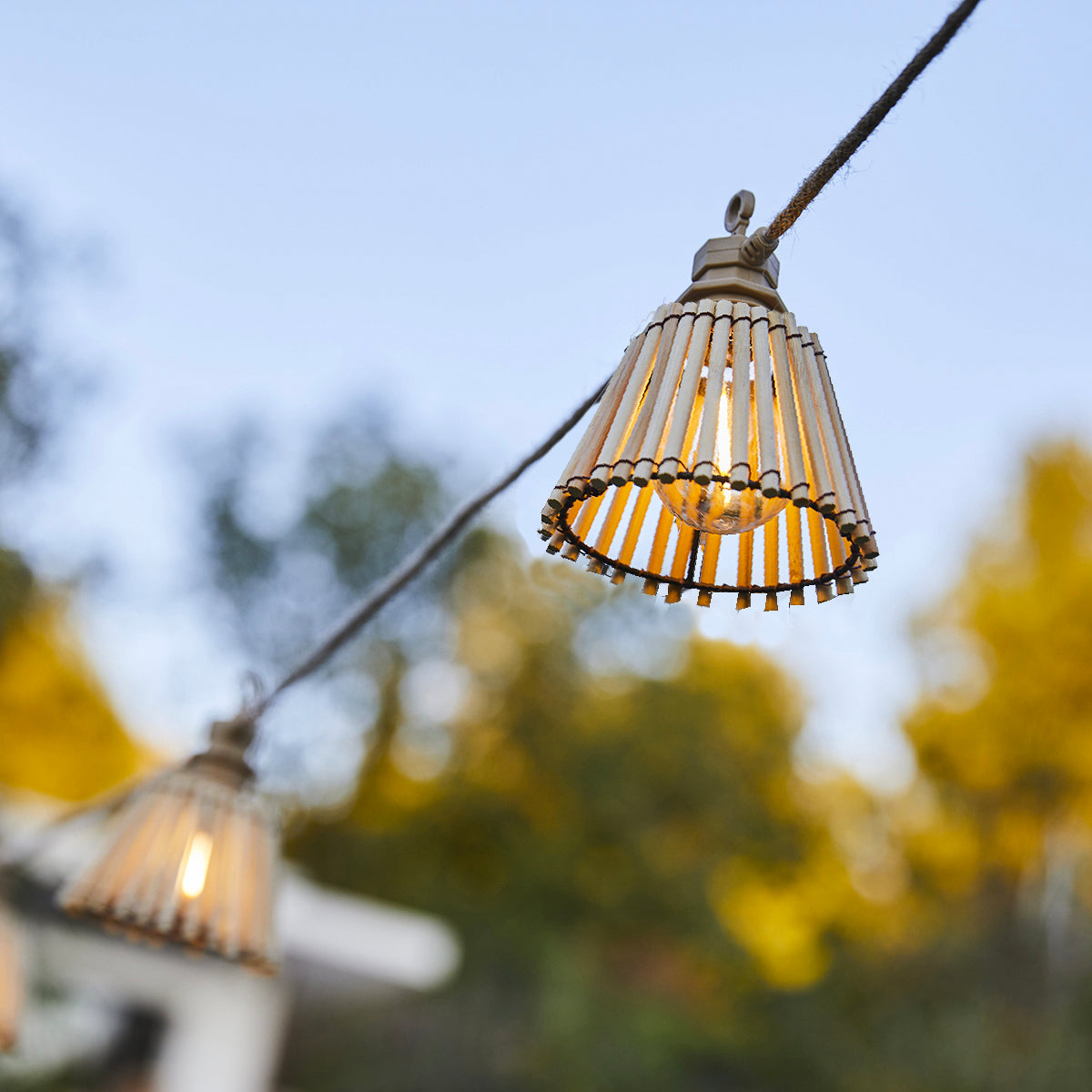 Natura - Hybrid Solar String Lights - Wood - Beige