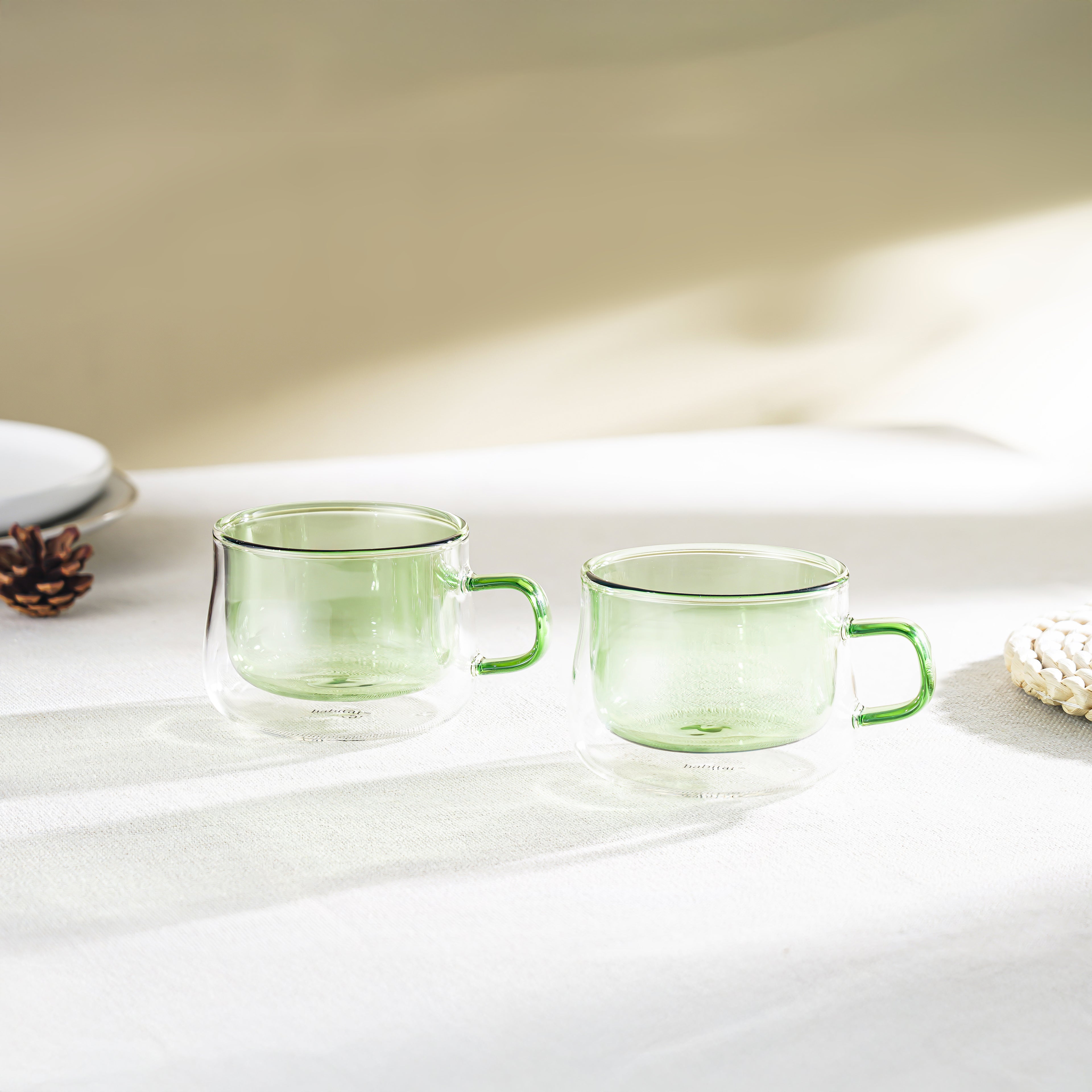 Ambra - Lot De 2 Mugs Double Paroi En Verre - 22Cl - Vert