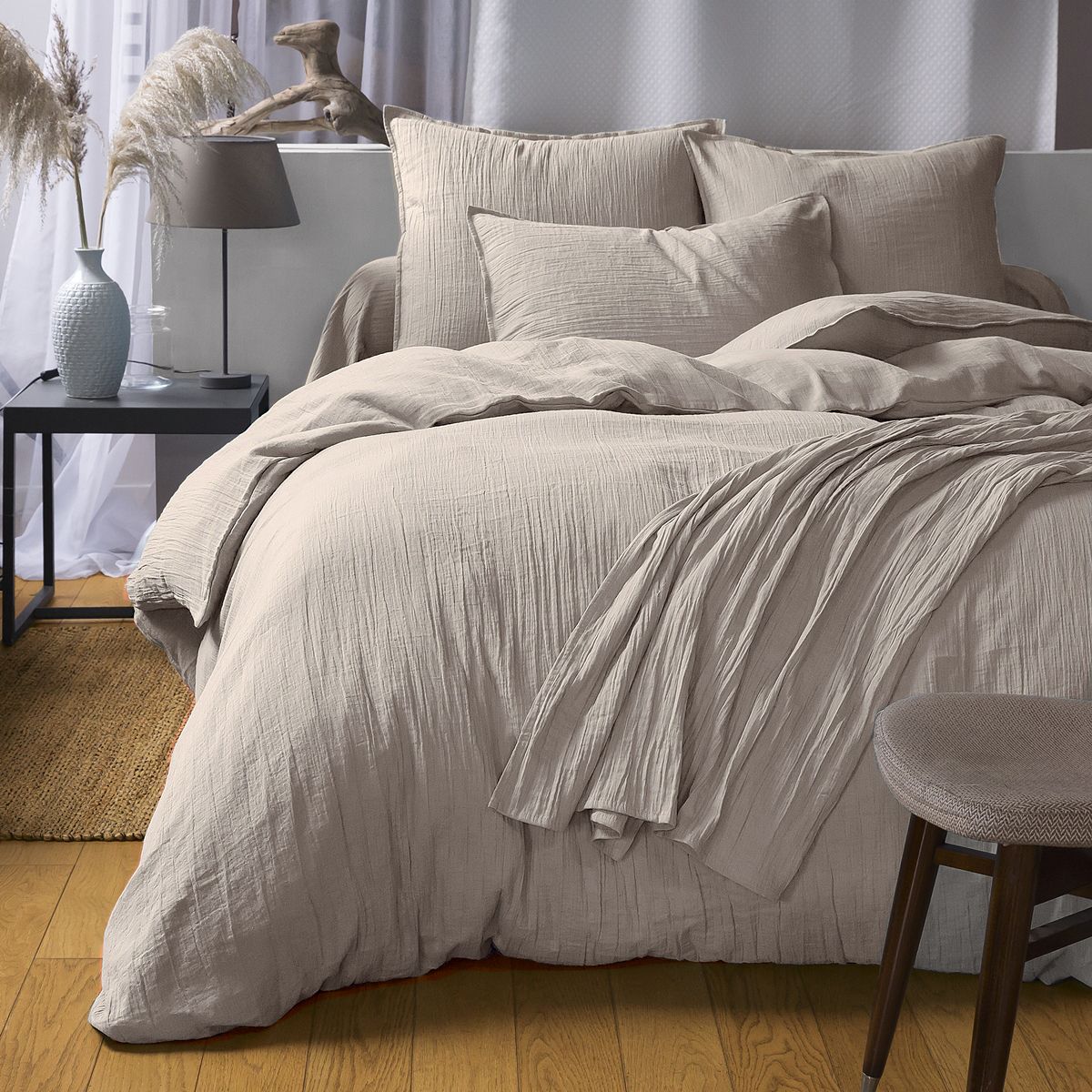 Gaze De Coton - Housse Couette - Gris
