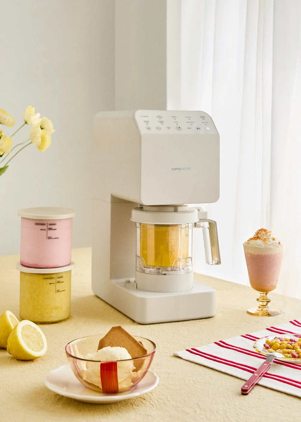 Ice Cream Maker Studio - Heladera Multifunción 600Ml - 3 Tarrinas - Blanco Roto