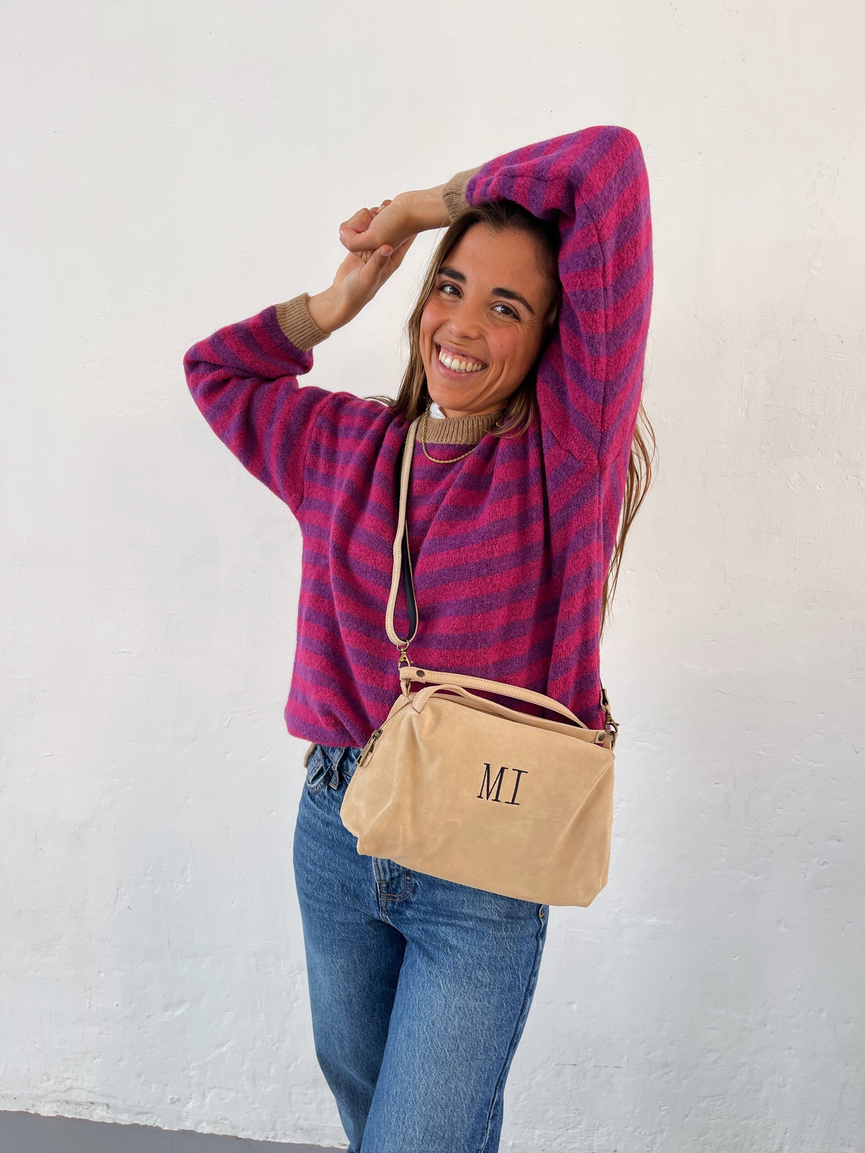 Grand Sac Bandoulière En Daim Beige