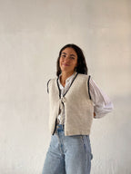 Chaleco En Punto Beige Y Marino