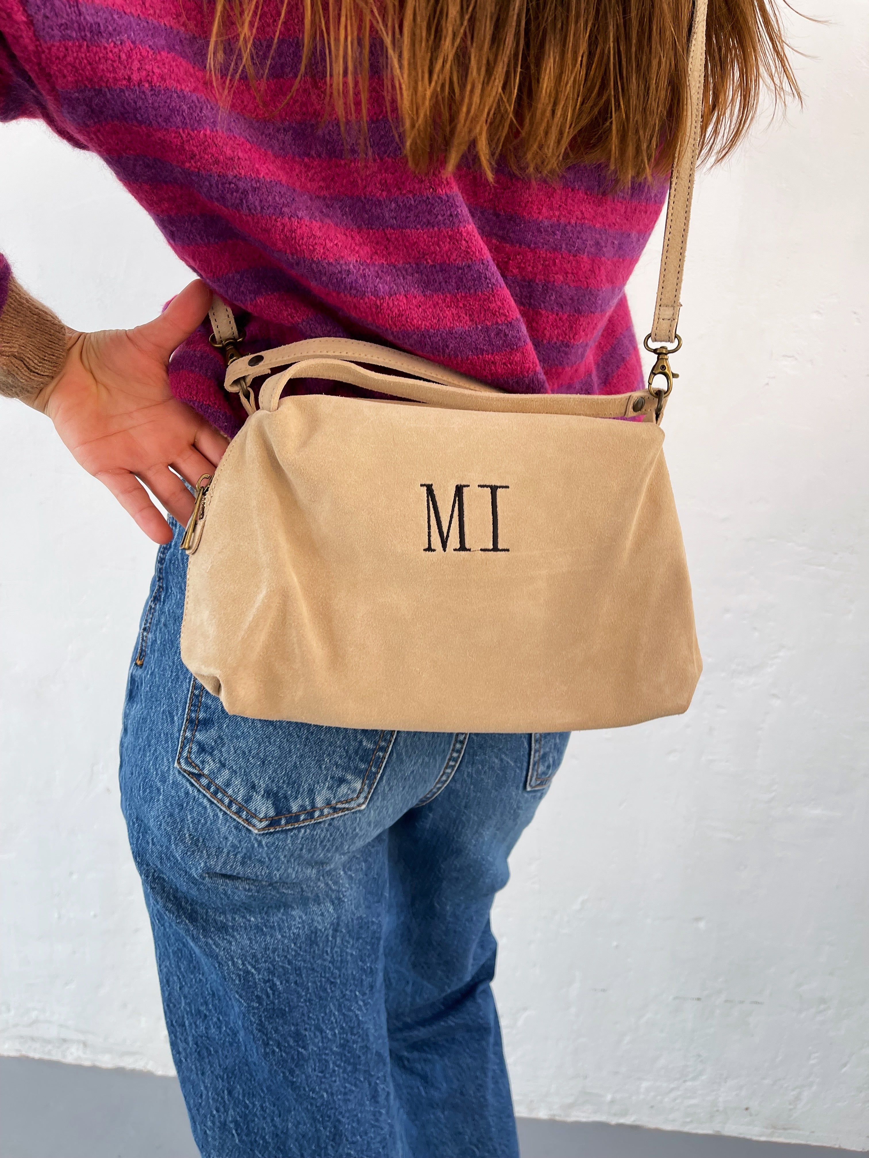 Grand Sac Bandoulière En Daim Beige