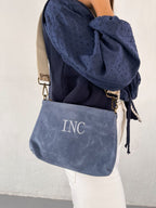 Sac Bandoulière En Daim Bleu