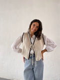 Chaleco En Punto Beige Y Marino