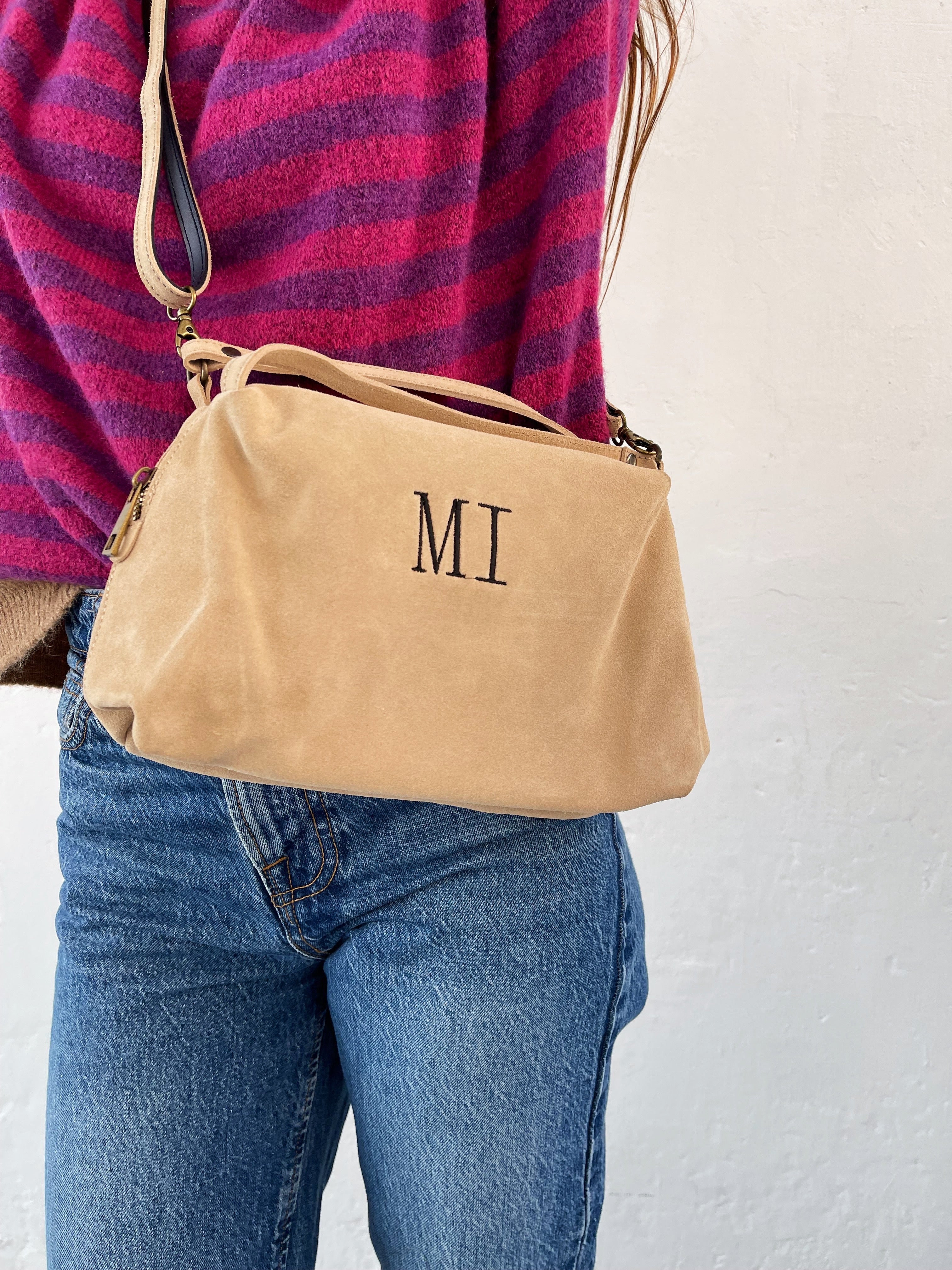 Grand Sac Bandoulière En Daim Beige