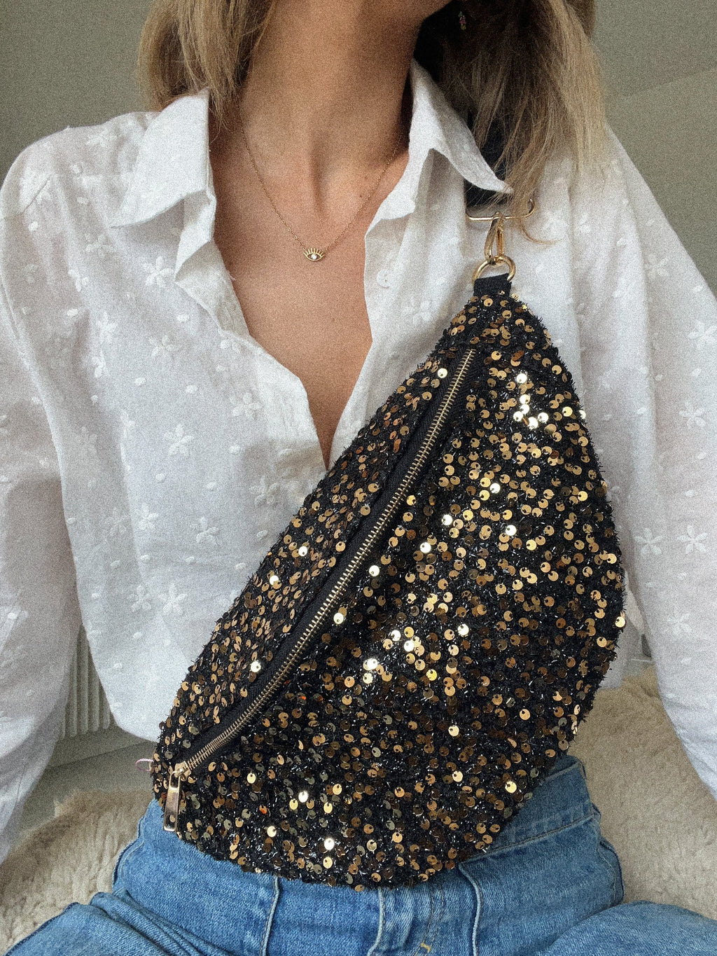 Sac Banane Sequins Goldy - Noir/Doré