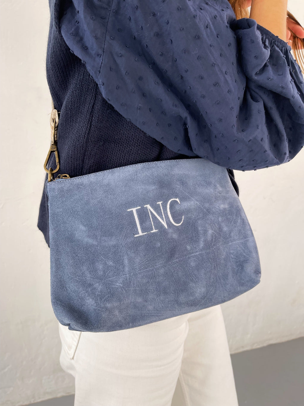 Sac Bandoulière En Daim Bleu