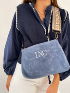 Sac Bandoulière En Daim Bleu